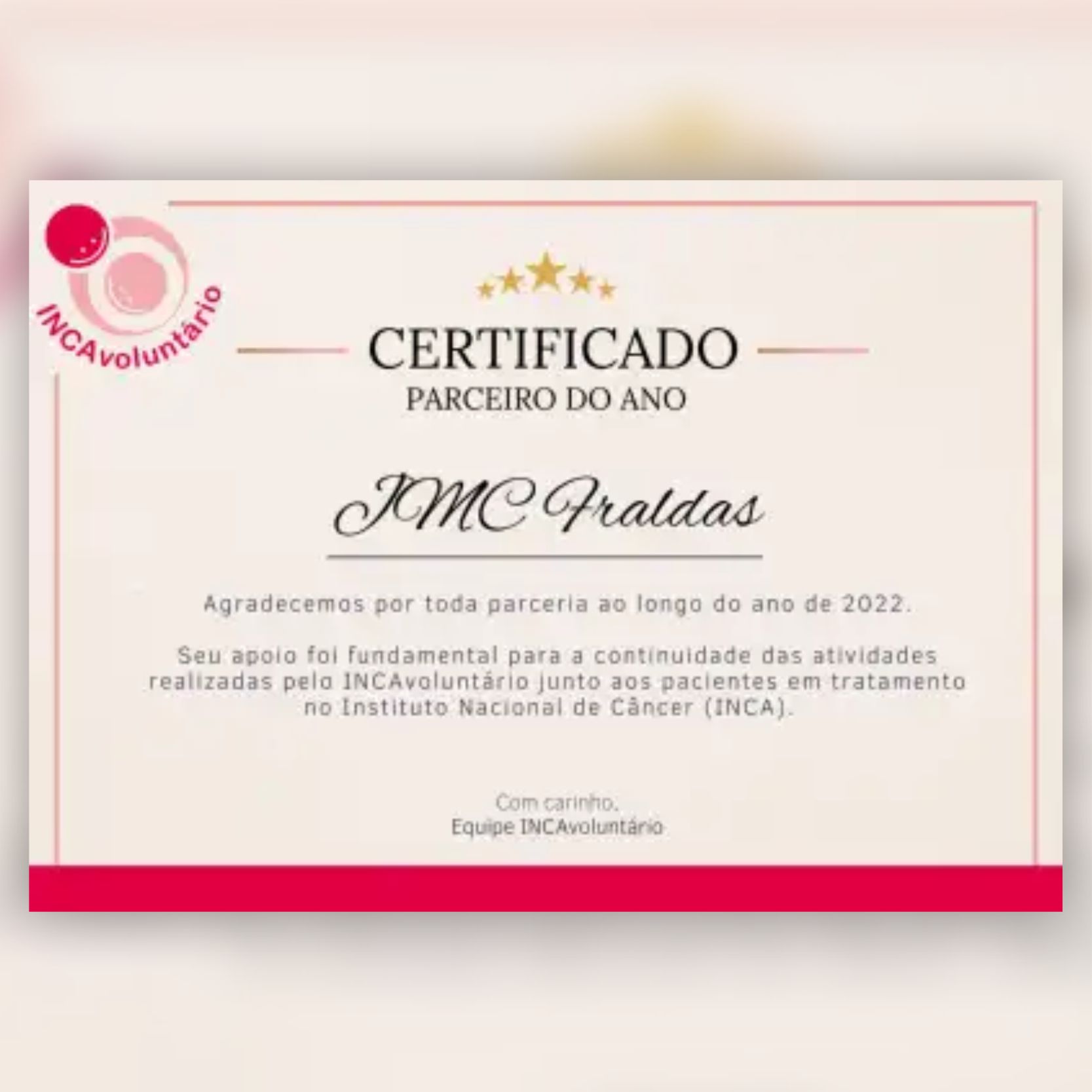 Certificado JMC Fraldas IncaVolutário