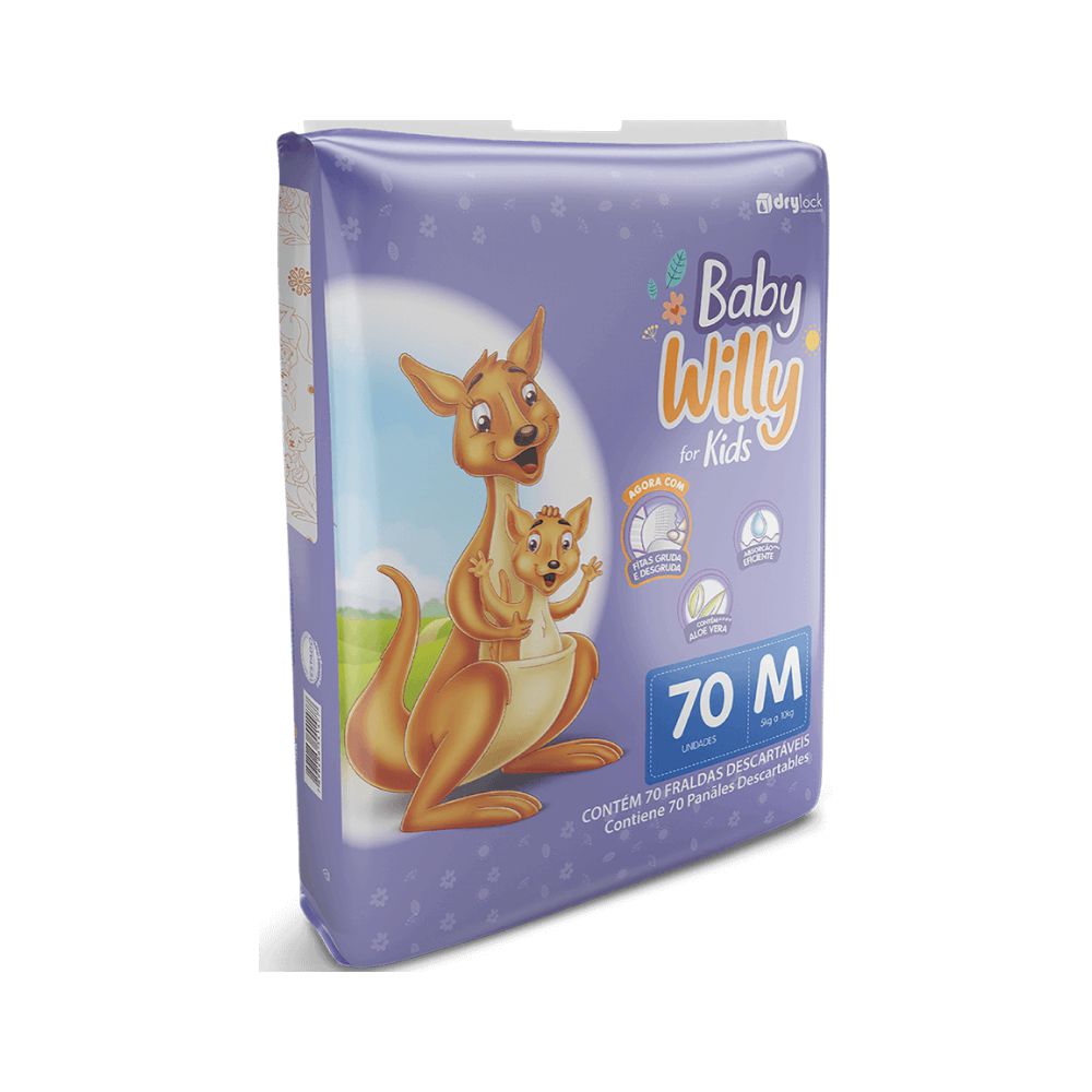 Fralda Baby Willy For Kids Hiper - Tamanho M c/70 unidades