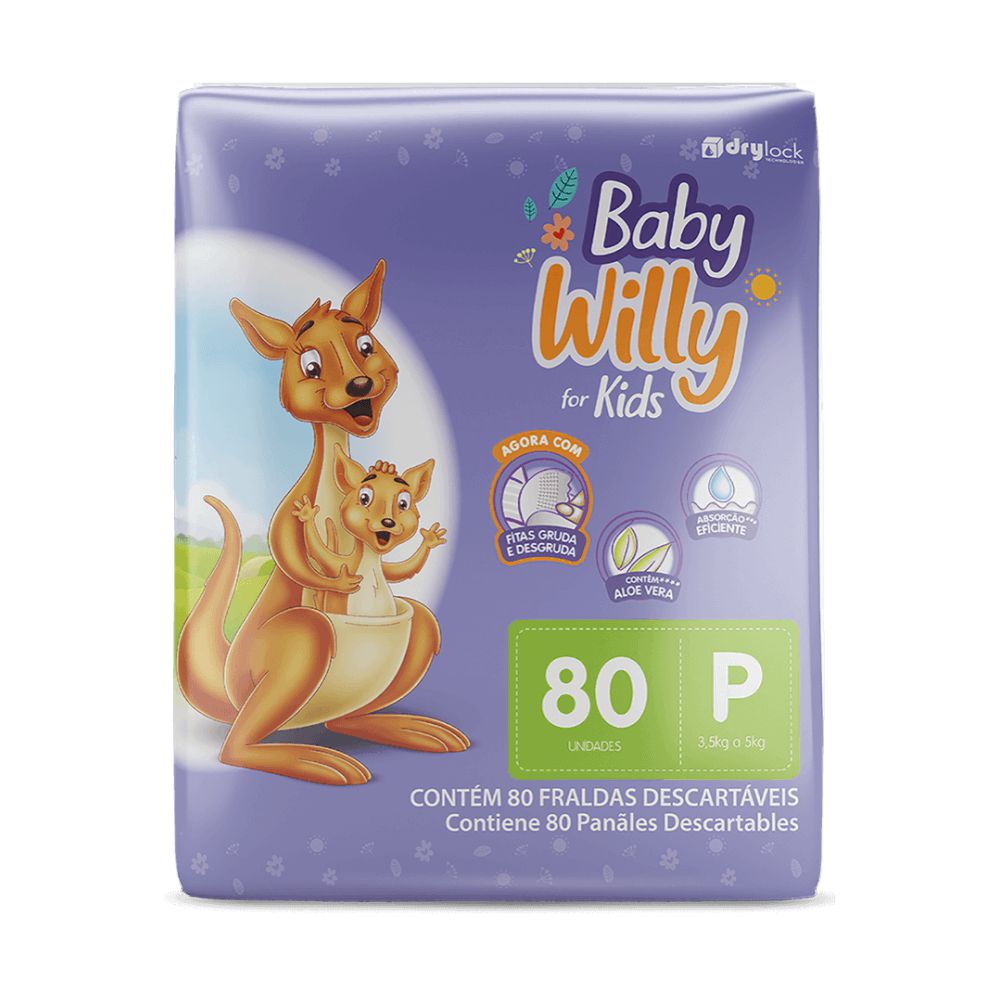 Fralda Baby Willy For Kids Hiper – Tamanho P c-80 unidades