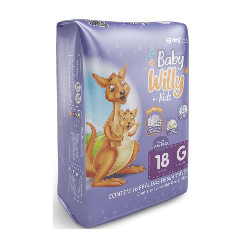 Fralda Baby Willy For Kids Jumbinho – Tamanho G c-18 unidades