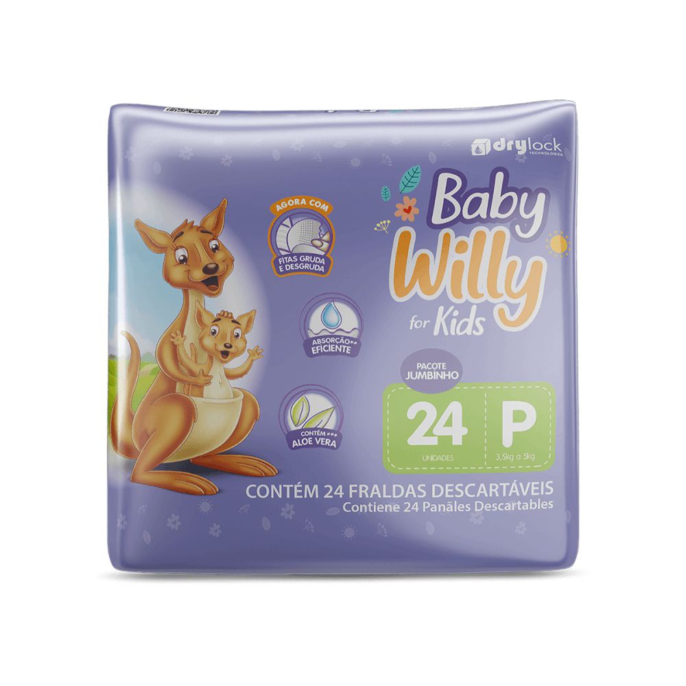 Fralda Baby Willy For Kids Jumbinho – Tamanho P c-24 unidades