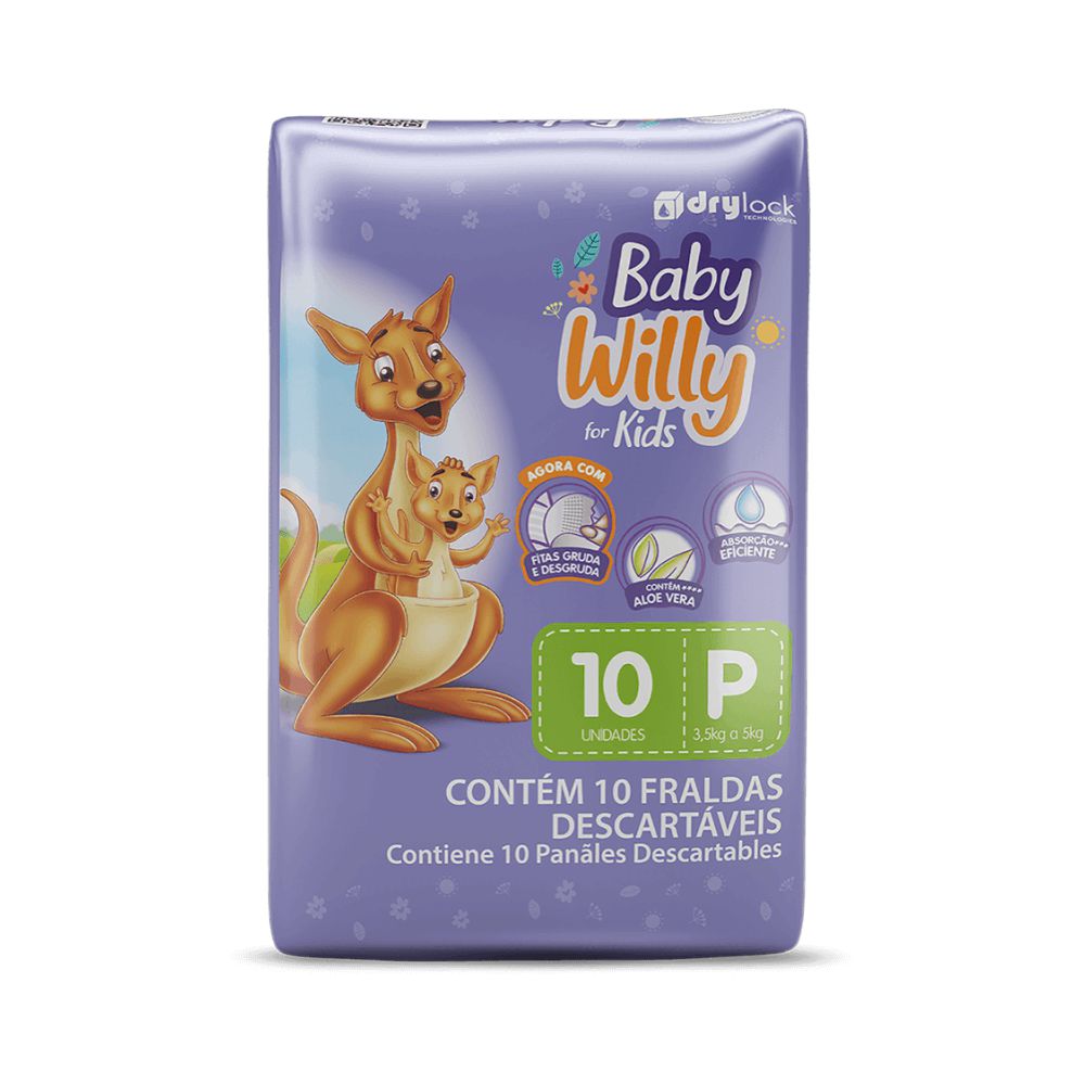 Fralda Baby Willy Pacotinho – Tamanho P c-10 unidades – Fardo c-24 pacotes