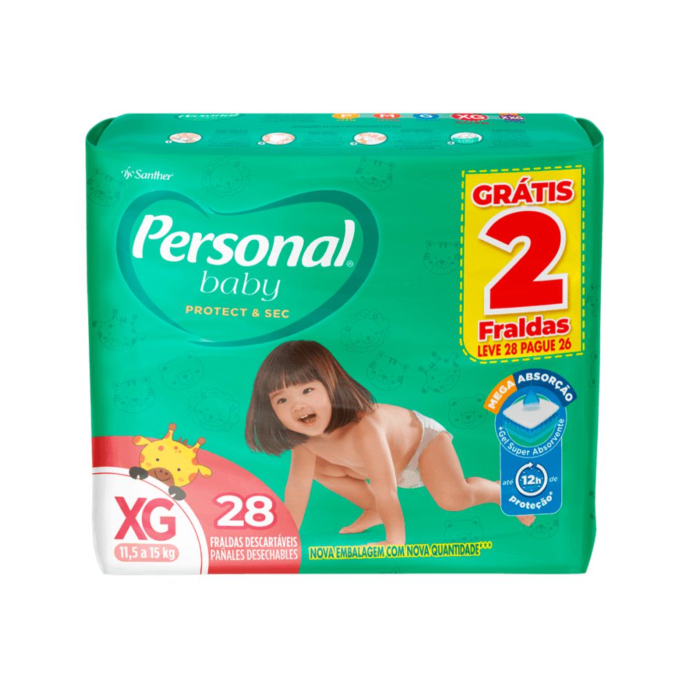 Fralda Personal Baby Mega - Tamanho XG - Pacote c/28 unidades